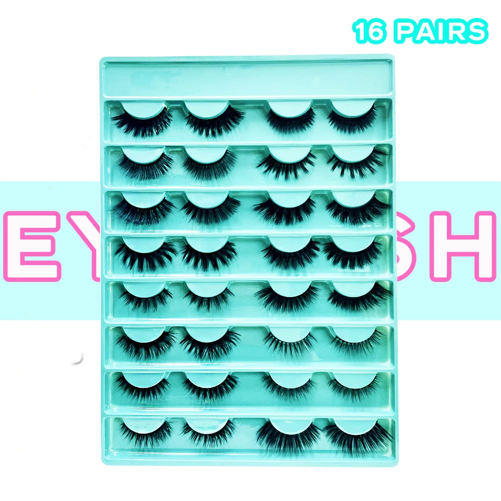 

BIG EYE'S SECRET 16 Pairs Faux Mink Eyelashes Natural Thick Long False Eyelashes Dramatic Fake Lashes Makeup Extension Faux Cils