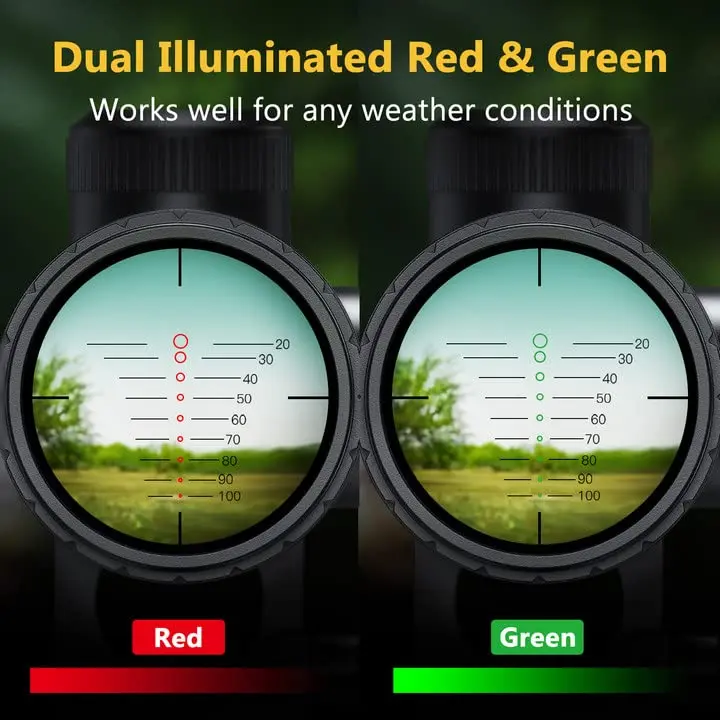 MidTen 1.5-5x32 Crossbow Scope 20-100 Yards Ballistic Reticle 300-450 FPS Red Green Illuminated Optic Hunting