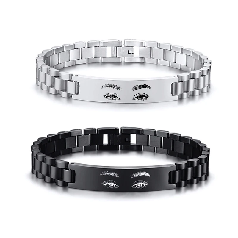 Personalized Eyes Photo Bracelet Customized Picture Bracelet Engravable Picture Stainless Steel Memorial Couple Jewelry Gifts