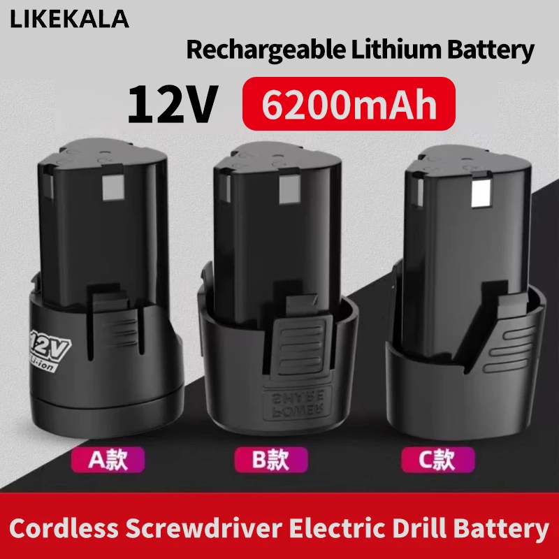 LIKEKALA 12V แบตเตอรี่ลิเธียมแบบชาร์จไฟได้ 6200mAh 2025Nuevo modelo แบตเตอรี่เครื่องมือสําหรับสว่านมือไฟฟ้า,อุปกรณ์เครื่องมือไฟฟ้า 1