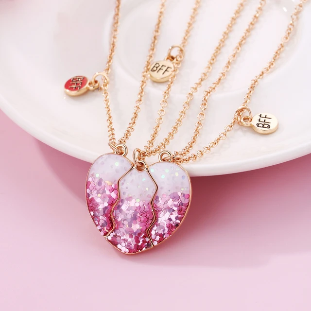 BFF Necklace for 2 Girls Split Heart Best Friend Necklace for Women Girls,  Alloy Unicorn Sisters