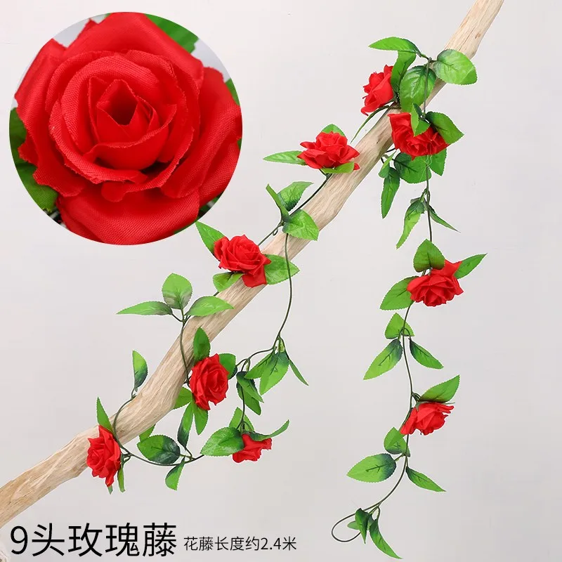 Wedding Decoration Silk Artificial Rose Vine Han 1.8m Rose Artificial Flower Vine For Wedding Garland White Pink Home Room