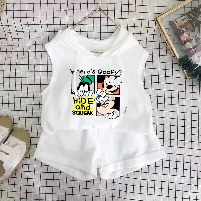 kids clothing set Cartoon Mickey T-shirt Vest+Shorts 2Pcs Suit Children's Sets Children's Top and Bottom Clothes Set Clothing Kids Outfits Disney