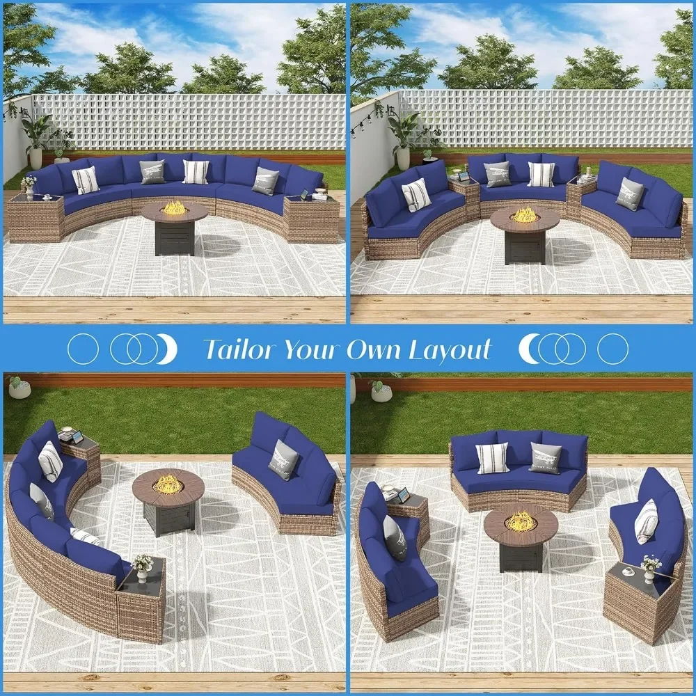 Furniture Sets, 3 Piece Half-Moon Sectional Round Sofa Set, Outdoor Patio Furniture with Cushions for Beach, Pool, Balcony 5