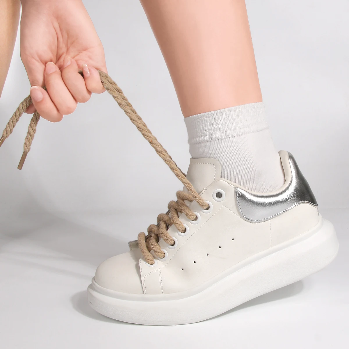 shoe laces shoelaces without ties elastic shoe laces 0.7cm round thick hemp rope pure color polyester-cotton woven macaron color twisted