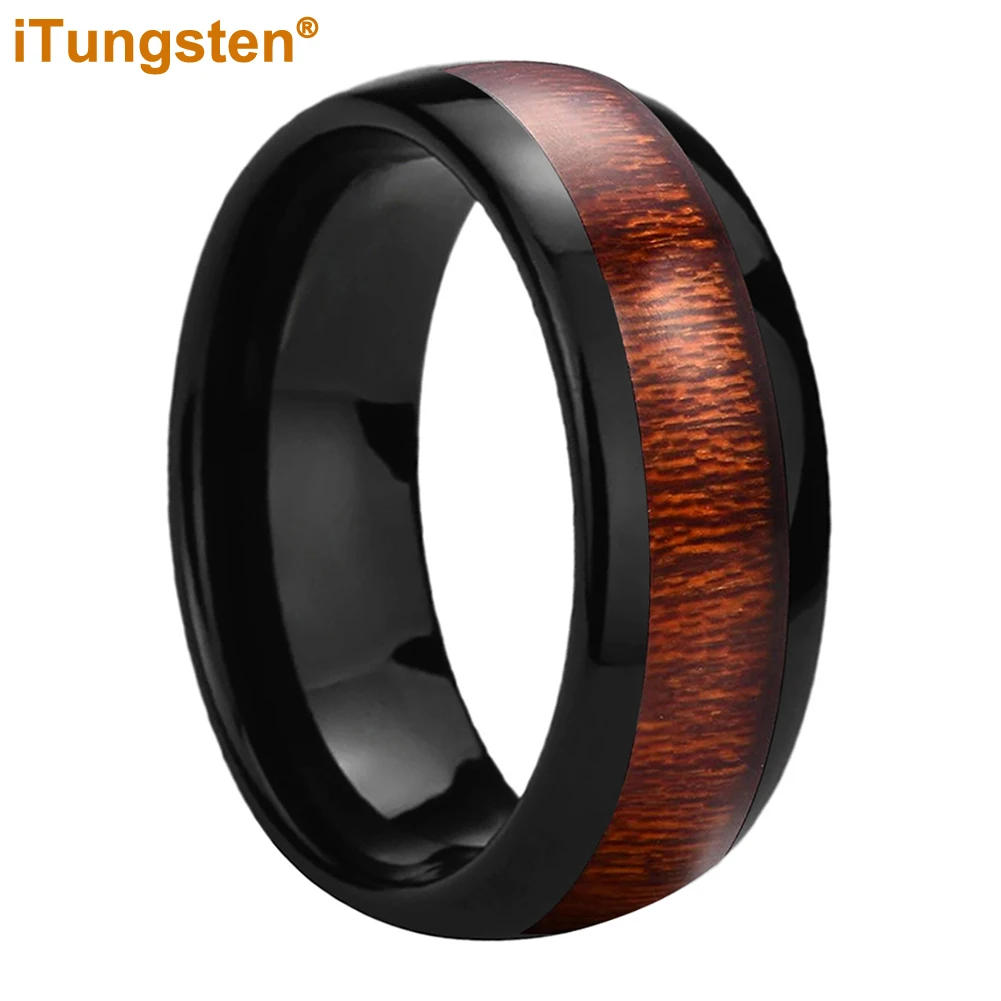 iTungsten 6mm 8mm Gold Plated Tungsten Ring for Men Women Engagement Wedding Band Fashion Jewelry Real Wood Inlay Comfort Fit