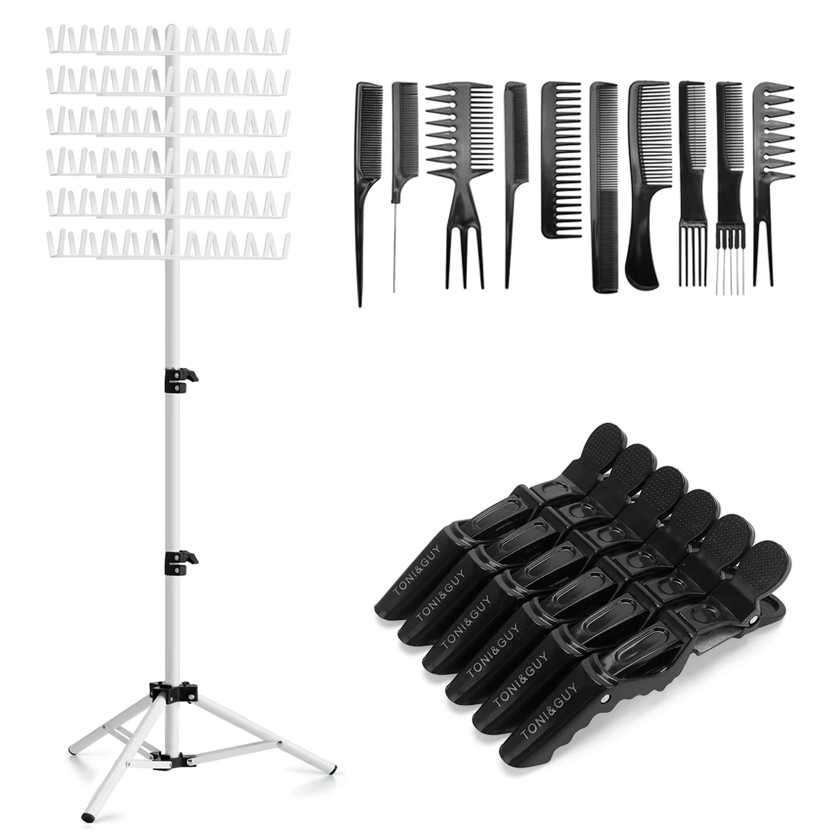 Perchero De Pie Para Trenzar Cabello Ajustable En Altura - 144 Pinzas, Soporte Doble Cara, Organizador Profesional