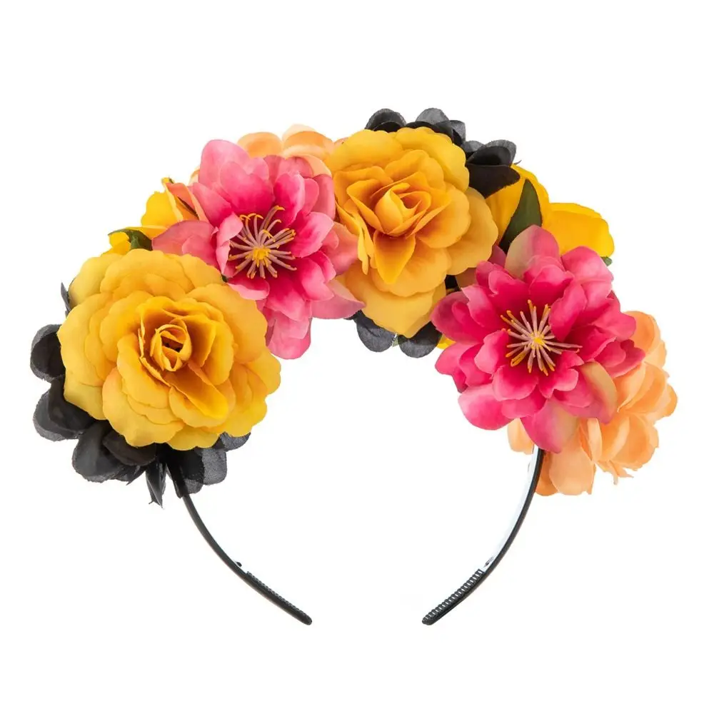 Day of The Dead Halloween Rose Flower Headband Wedding Costume Cosplay Flower Headpiece Black Veil Party