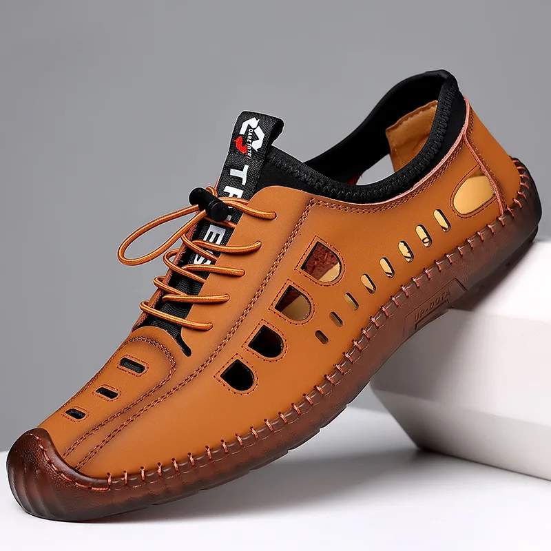 Men's Sandals Summer Casual Hollow Breathable Flat Business Soft Sole Sports Shoes