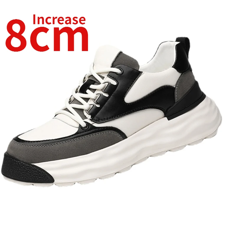 

Men's Shoes Heightened 8cm Thick Sole High-end Comfortable Feeling Genuine Leather Breathable Sports Casual Elevator Shoes Men's