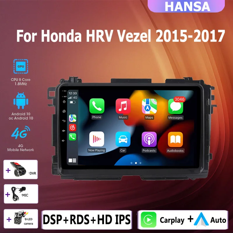 Radio Android Con CarPlay Para Honda Vezel/HR-V 2015-2017 - Pantalla Táctil, GPS, Bluetooth, Cámara Trasera
