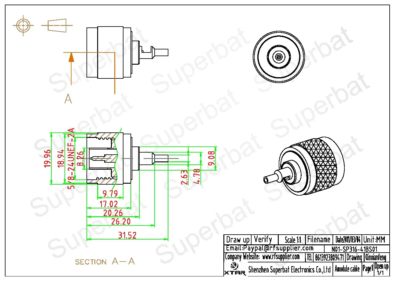 Male Straight RF Coaxial Connector for RG174 Cable