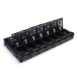 Compact Weekly Pill Organizer & Daily Dispenser Stand - Cute Travel Medication Box (Black)