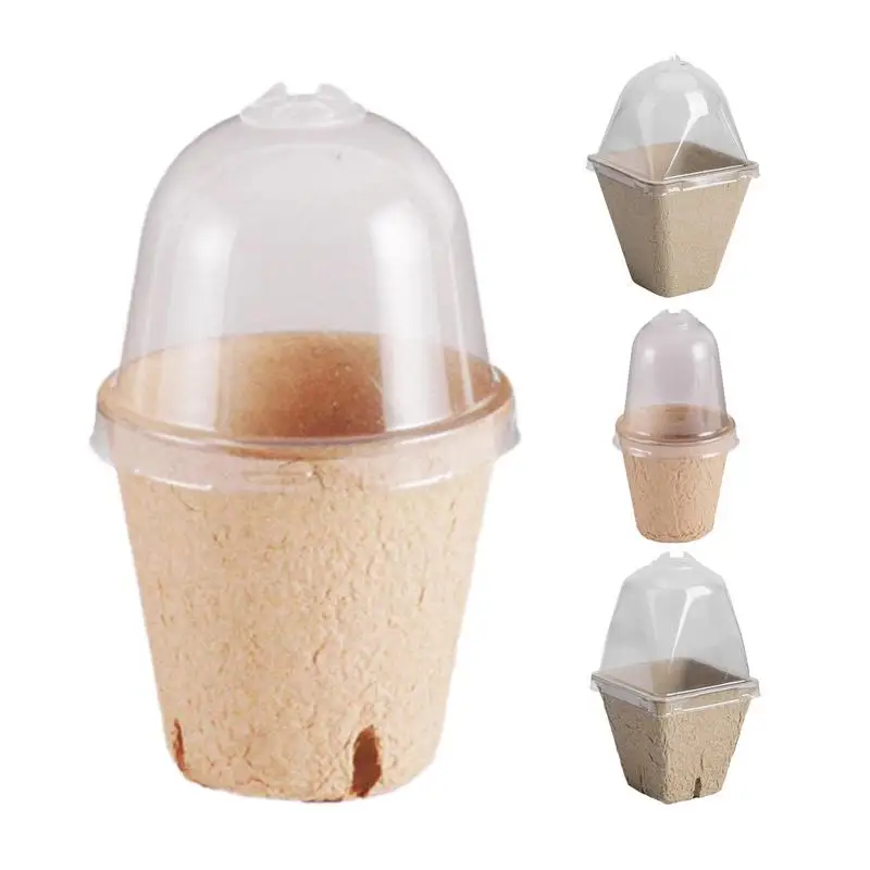 

5pcs Seedling planting Pots Plant Nursery Pots with Humidity Domes Seed Starter Biodegradable peat Pots Planting Container Cups