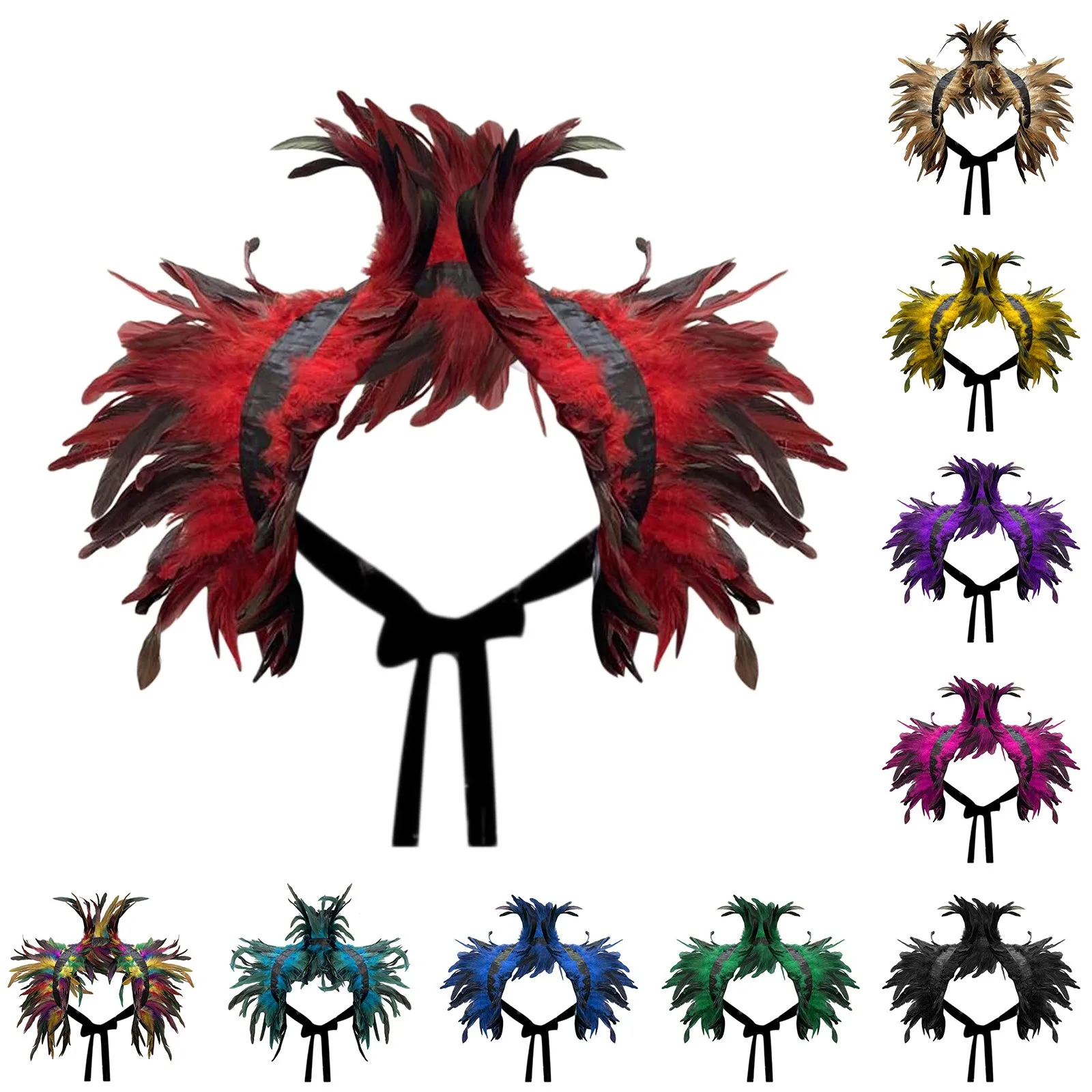 Natural Feather Shrugs Shawl For Women Cosplay Black Halloween Luxury Feather Shoulder Wraps Sexy Punk Gothic Scarves
