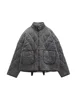 Women's Diamond Check Cotton Jacket Round Neck Loose Long Sleeve Zip Cotton Jacket Vintage Street Fashion Pocket Warm Top 4