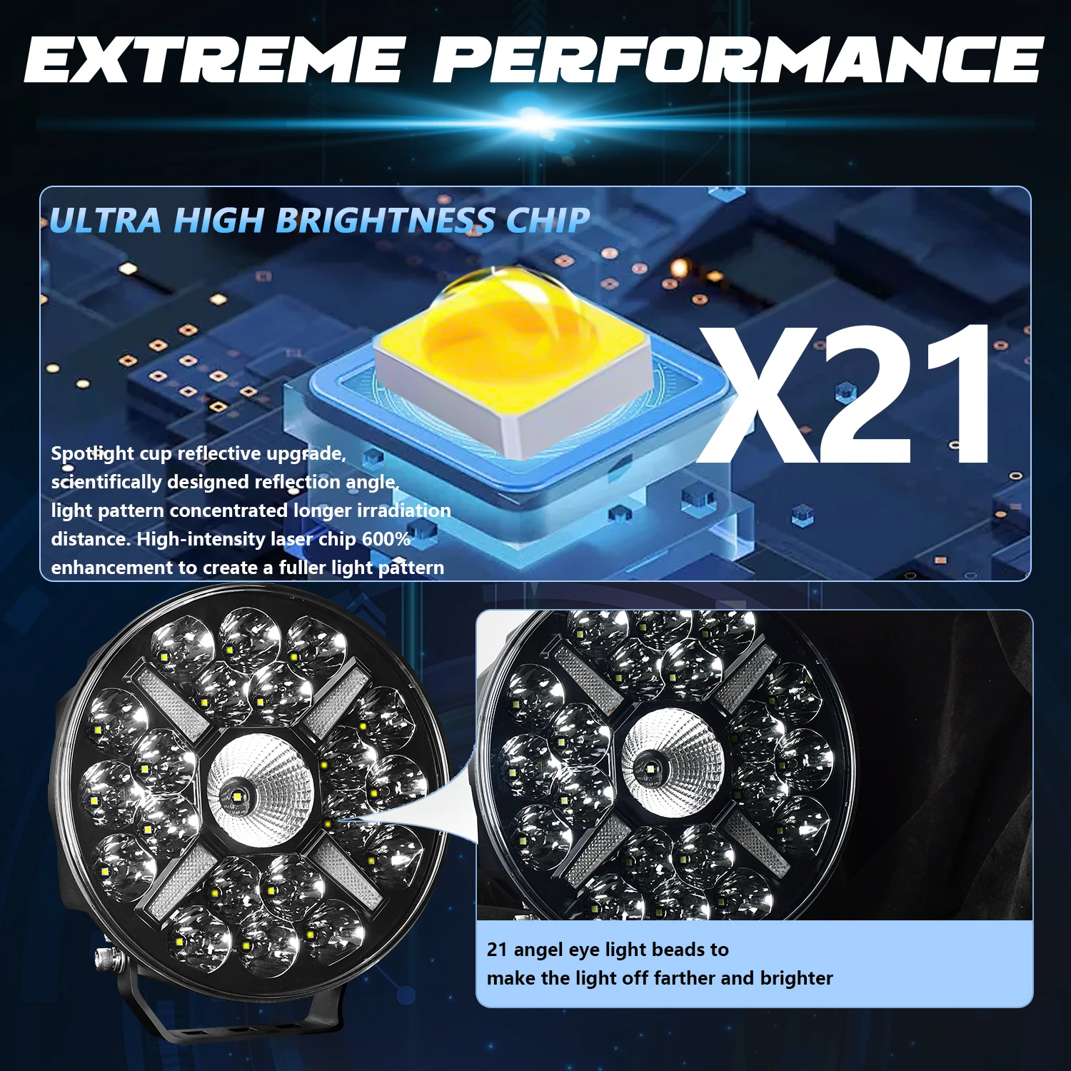 9Inch Work Headlight Bar Vehicle Len Demon Eye Light 6000K Spot Combo  Barra LED