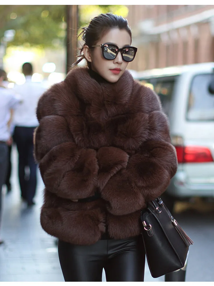 ZADORIN High Quality Thicken Pink Faux Fur Coat Women Winter Stand
