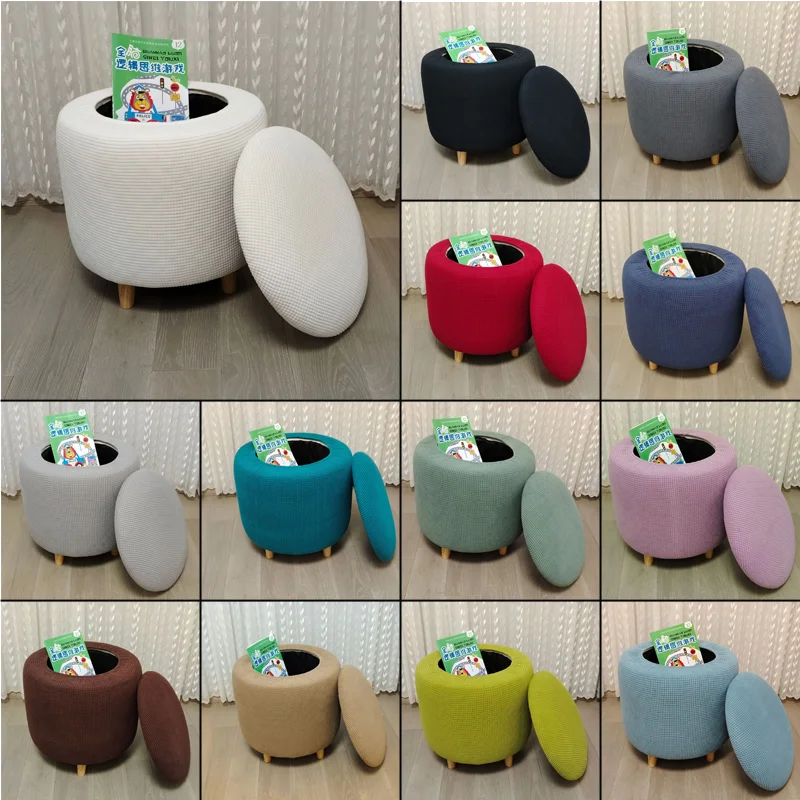 

Round Storage Ottoman Stool Cover Footstool Cover Stretch Opening Storage Footrest Slipcovers Round Pouffe Slipcover Home Decor