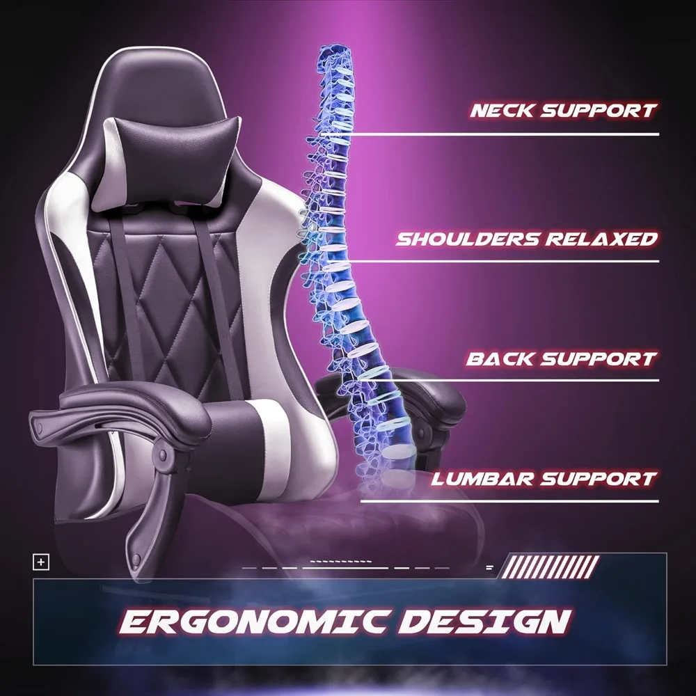 Gaming Chair, Computer Chair with Footrest and Massage Lumbar Support, Ergonomic High Back Video Game Chair with Swivel Seat 4