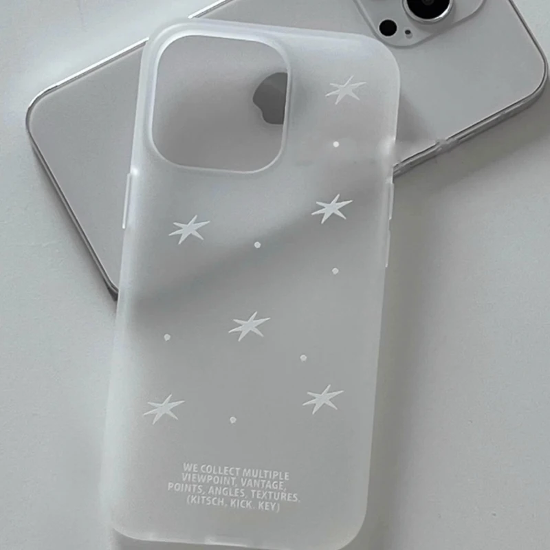 Pink & White Frosted Stars Korean-Inspired Phone Case - Y2K Style Cover