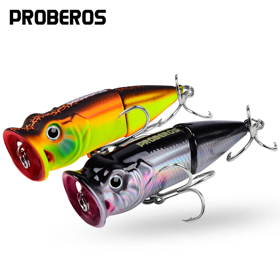 Leurres Pêche Topwater 5 Pièces – Popper Avec Queue Rotative, Hameçons Triple Aiguisés