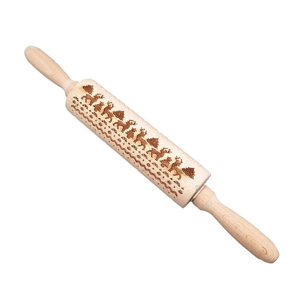 

Праздничная Рождественская Скалка с тиснением из дерева, Нетоксичная деревянная Скалка с тиснением