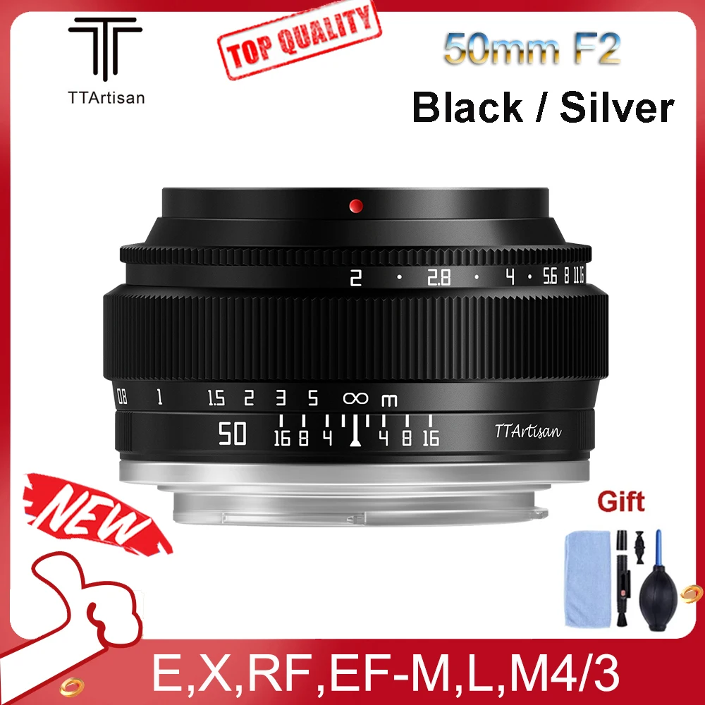 Ttartisan 50Mm F2 Leggero Portatile Mf Grande Apertura Obiettivo Full Frame Per Sony E/Fuji X/M43/Canon Eos-M/Canon Rf/Nikon Z/L