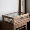 Household Tea Set Display Box Dust-Proof Teacup Transparent Glass Storage Box Tea Room Desktop Wooden Display Cabinet 1PCS LE307 1