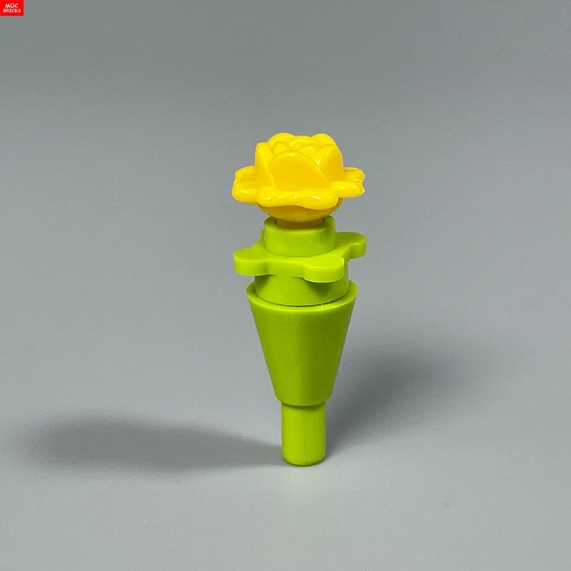 MOC 브릭스 손에 장미를 들고 있는 4cm 피규어 빨강 노랑 분홍색 장미 꽃 단일 꽃 블록 액세서리 어린이 장난감