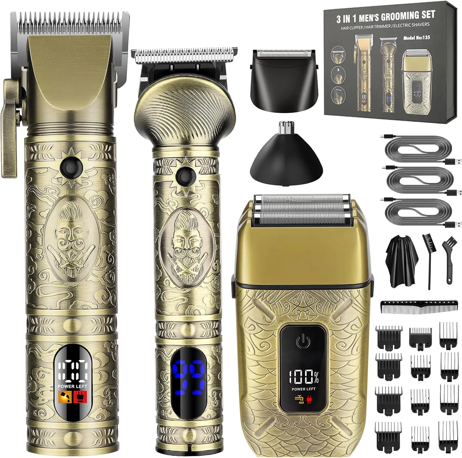Hair Clippers for Men 3 in 1 Hair Trimmer Beard Trimmer Electric Shavers Razor for Men, Cordless Beard Nose