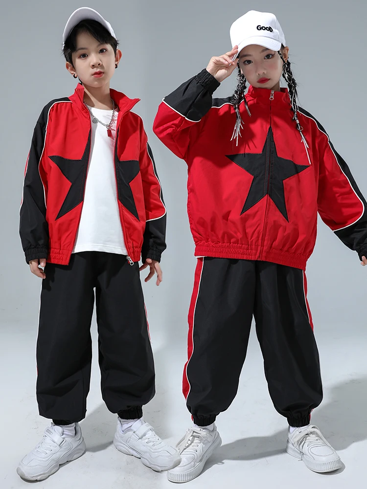 Kids Hip Hop Dance Clothes Loose Coat Pants Boys Sport Suit Long Sleeves Girls Practice Wear Jazz Performance Clothing BL11693