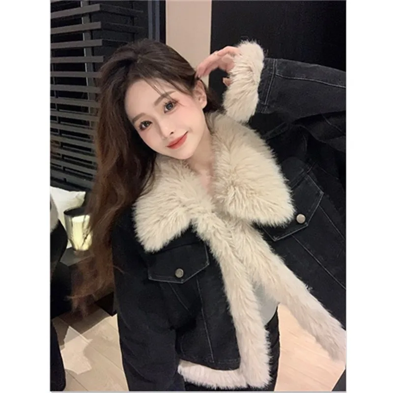 2023 Winter Clothes Women Thickened Cotton Clip Denim Coat New Fashion High Quality Coat