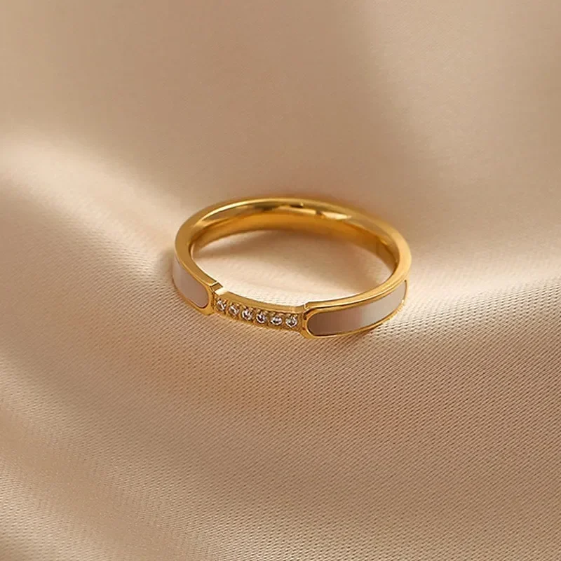 New Stainless Steel 18 K Gold Plated Sun Rings for Women Natural Stone Inlaid in Hollow Metal Texture Ring Trendy Jewelry