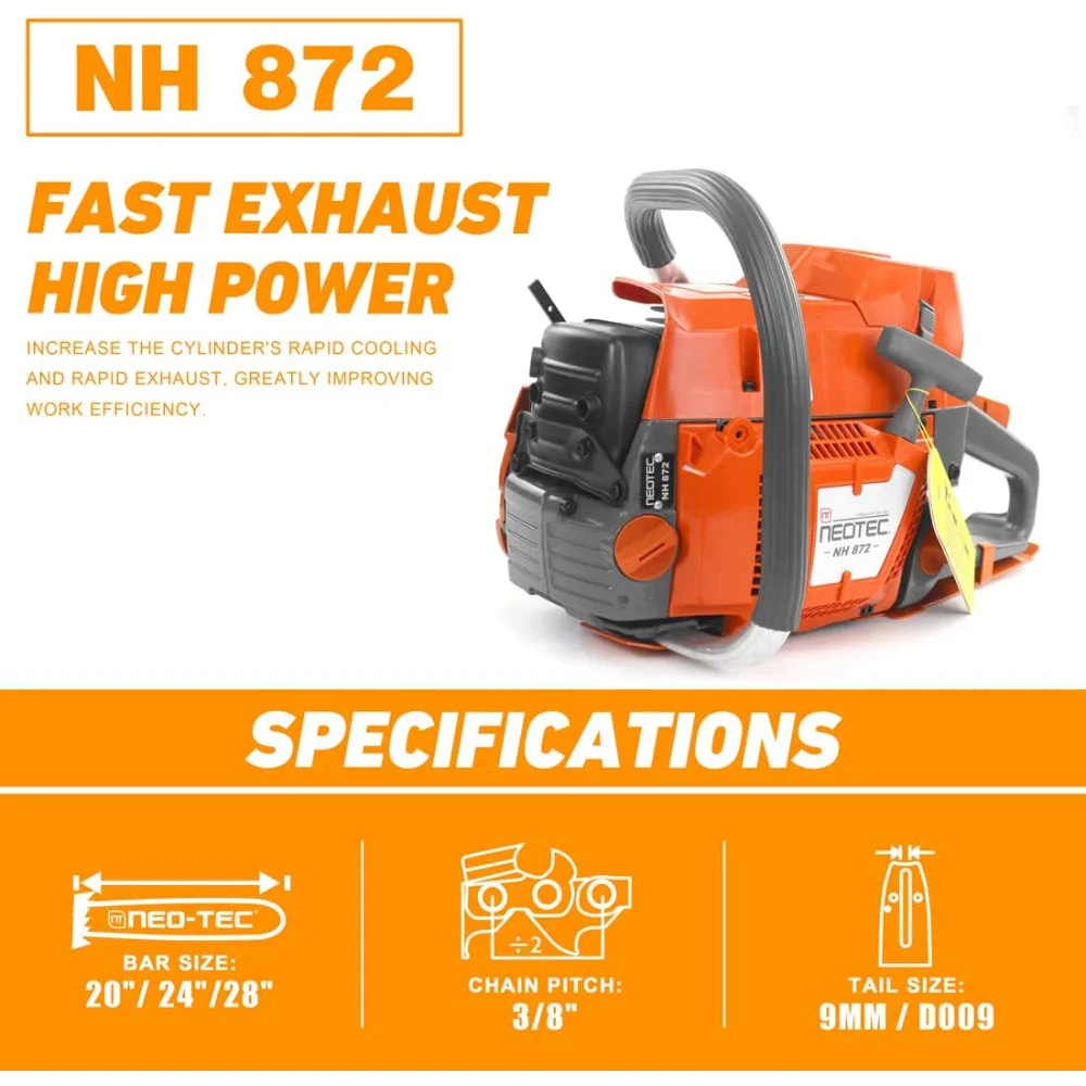 NEO-TEC NH872 24 Inch Gas Chainsaw,71 cc Gasoline Chain Saw Power Head,All Parts Compatible