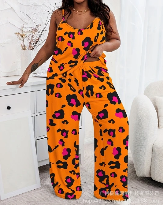 Women's Loose Suits 2024 Spring/Summer Latest Urban Style Hanging Dying U-shaped Collar Strap Sleeveless Top+Pants Two Piece Set