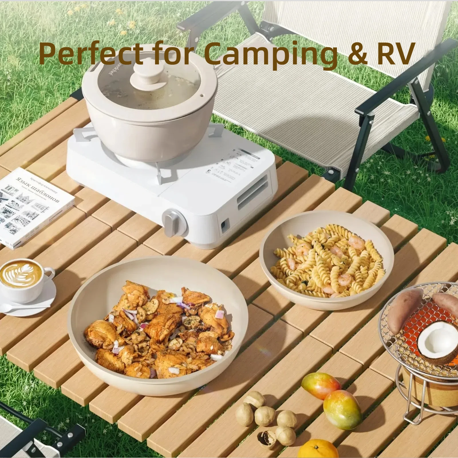 Granite Cookware Set non stick cookware set Non-stick Pots Pans Kitchen Set With Removable Handle Induction RV Camping Cooker Kit With Glass Lid 5PCS