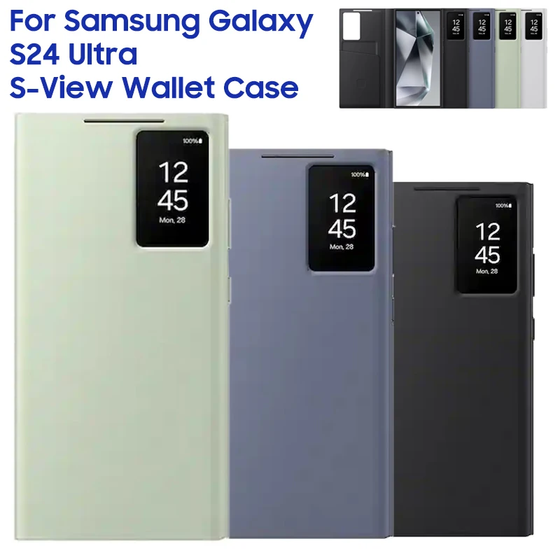 

Phone Vertical Mirror View Wallet Phone Case For Samsung Galaxy S24 Ultra Smart S-View Flip Covers S24Ultra Mobile Phone Housing