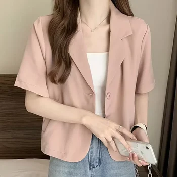 Summer Blazers Classic Women Simple Leisure Loose Korean Style Youth Single Breasted Slight Strech Comfortable Solid Color Tops - Image 2