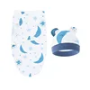 Baby Blanket Hat Set Cartoon Printed Cotton Newborn Swaddle Adjustable Infant Sleeping Swaddle Wraps All Seasons 0-6 Months 2