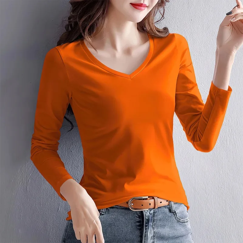 Orange v-neck long sleeve