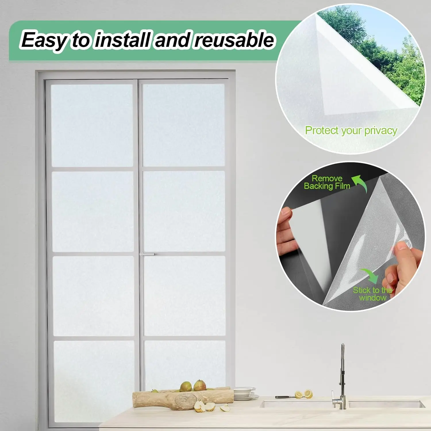 Window Film Frosted Glass Privacy Anti Uv Non Adhesive for Bathroom Home window film window privacy film