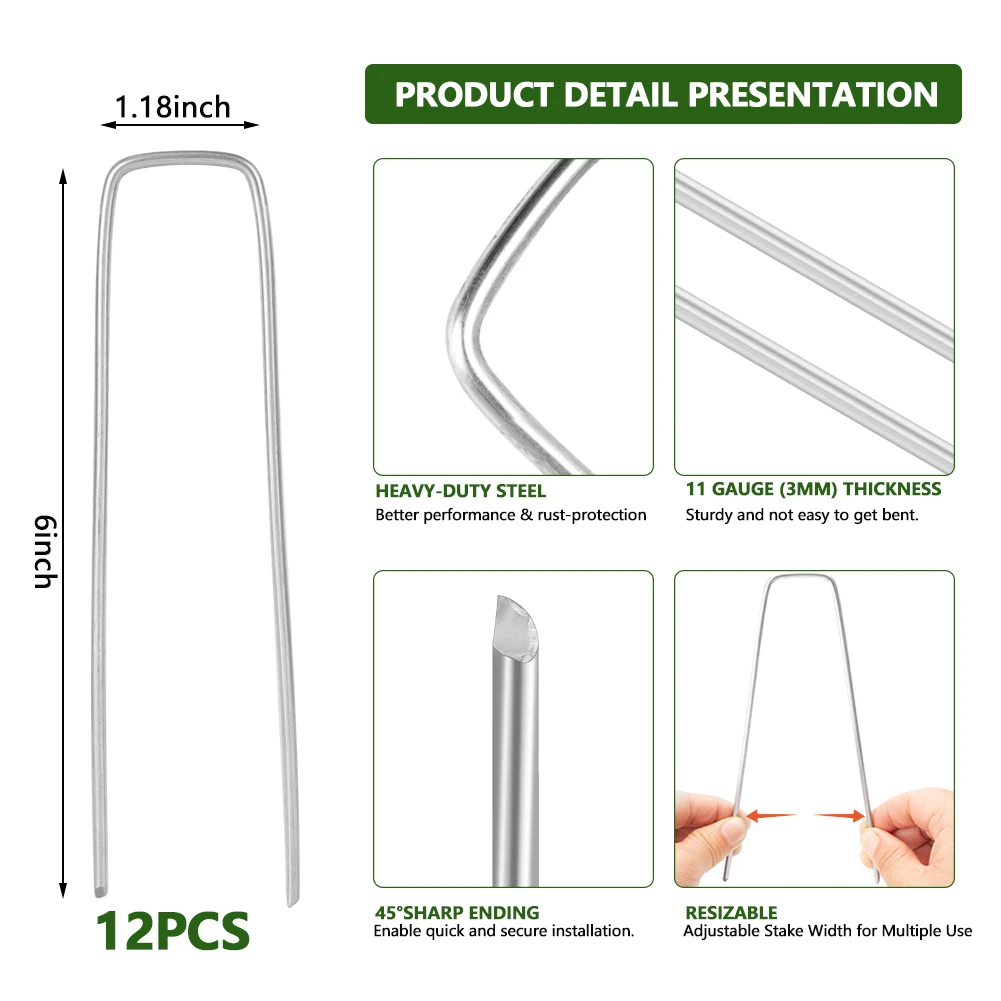 12PCS U-nail Mulch Weedproof Cloth Ground Nail Type Gardening Nail Lawn Fixer for Fixing Weed Fabric Mesh Floor Garden Netting