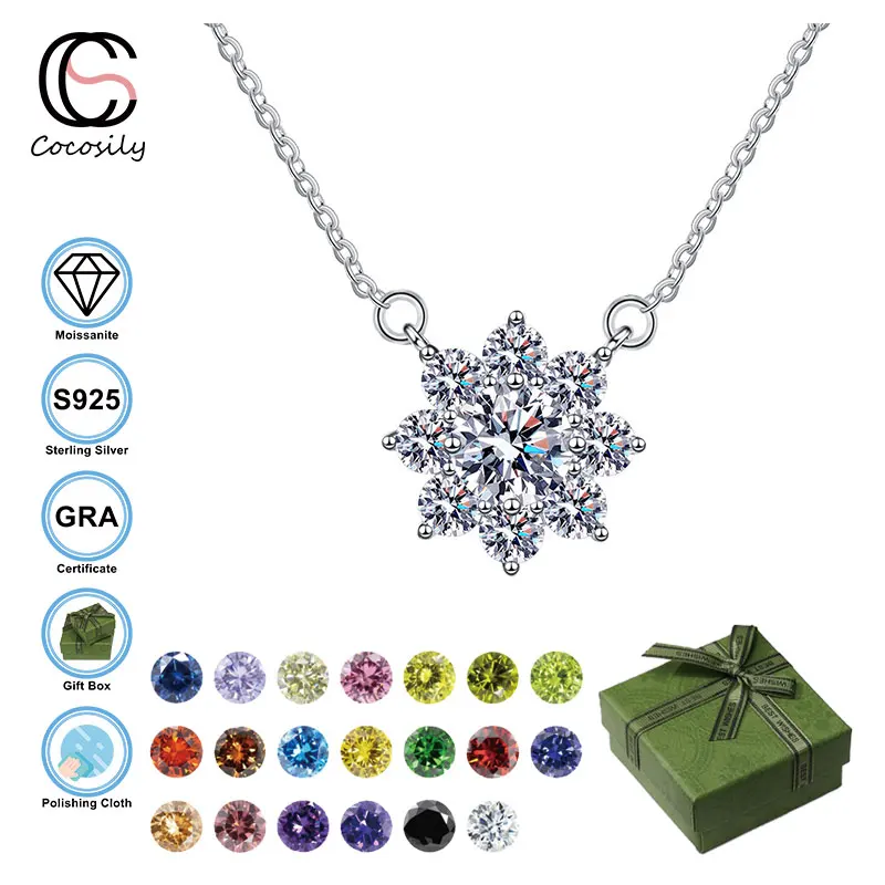 

Cocosily D Color GRA 1CT Moissanite S925 Sterling Silver Flower Sunflower Women Pendant Necklace Luxury Fashion Wedding Jewelry