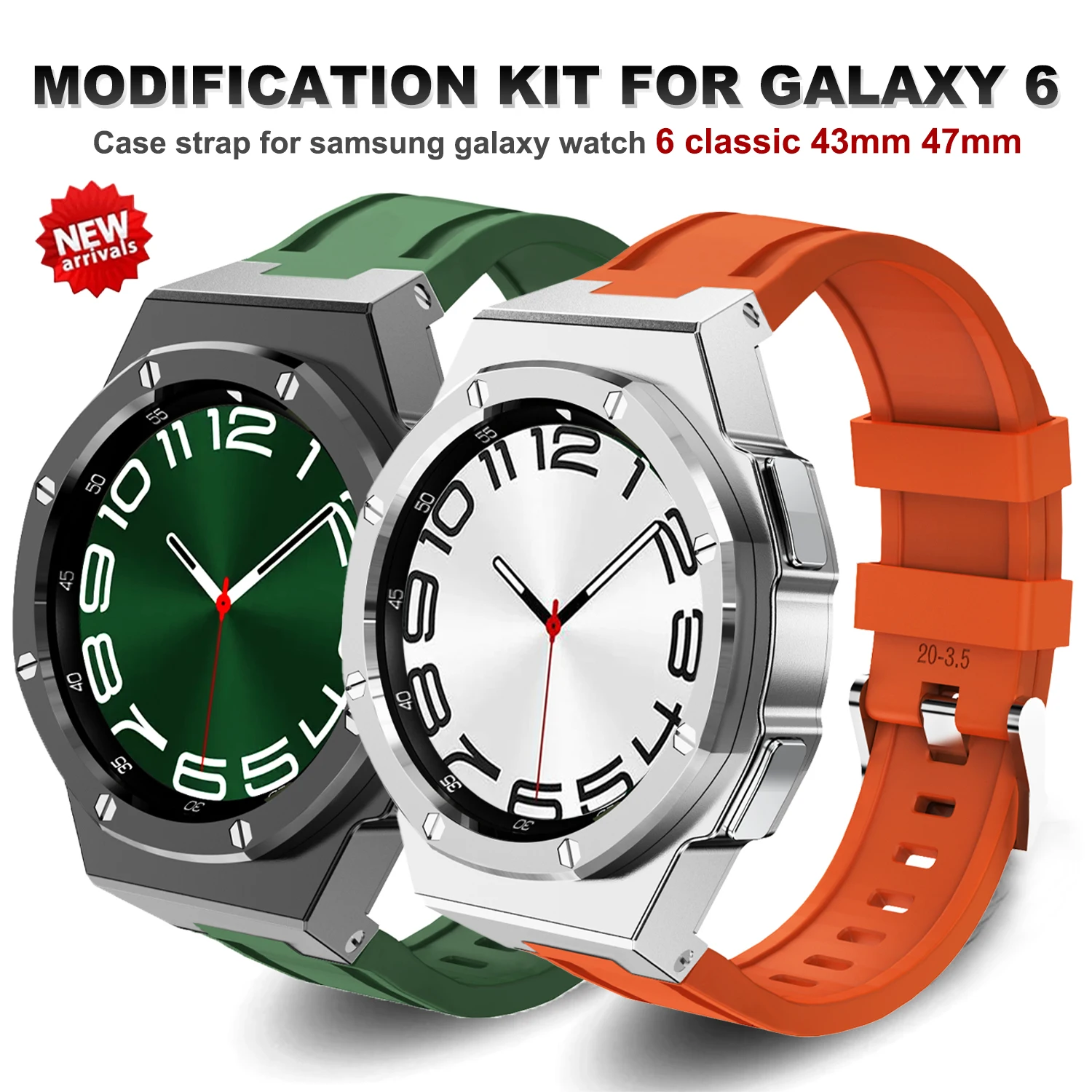 

Комплект для часов Samsung Galaxy Watch 6 Classic, резиновый ремешок из нержавеющей стали, 47 мм 43 мм