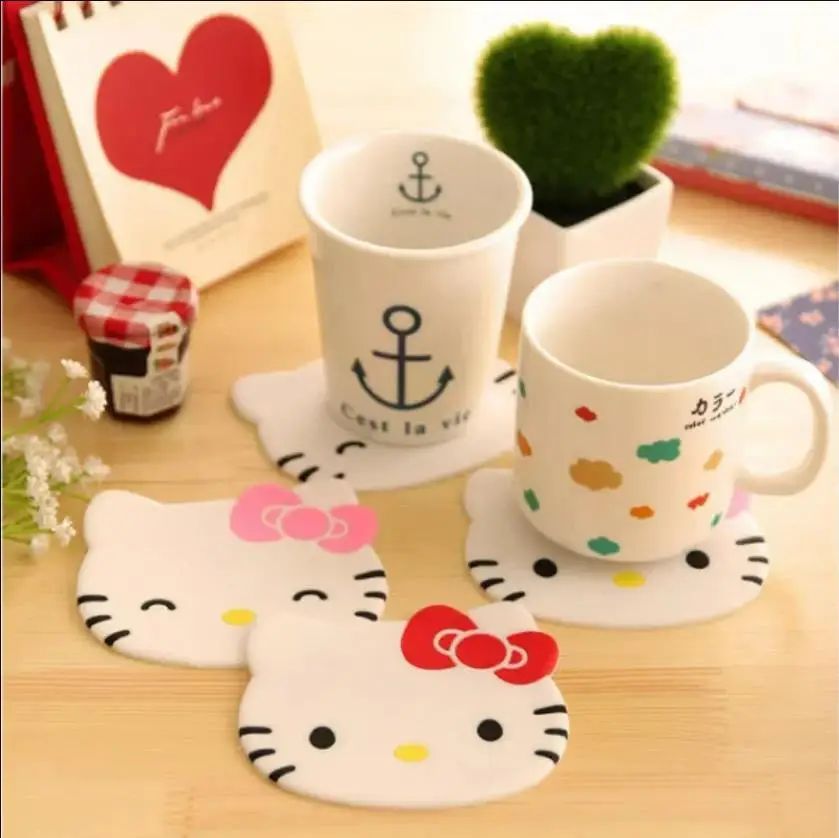 

Sanrio Hello Kitty Coaster Cute Cartoon Harajuku anime PVC Soft Rubber Coaster Heat Insulation Anti Scald and Anti Slip Pad