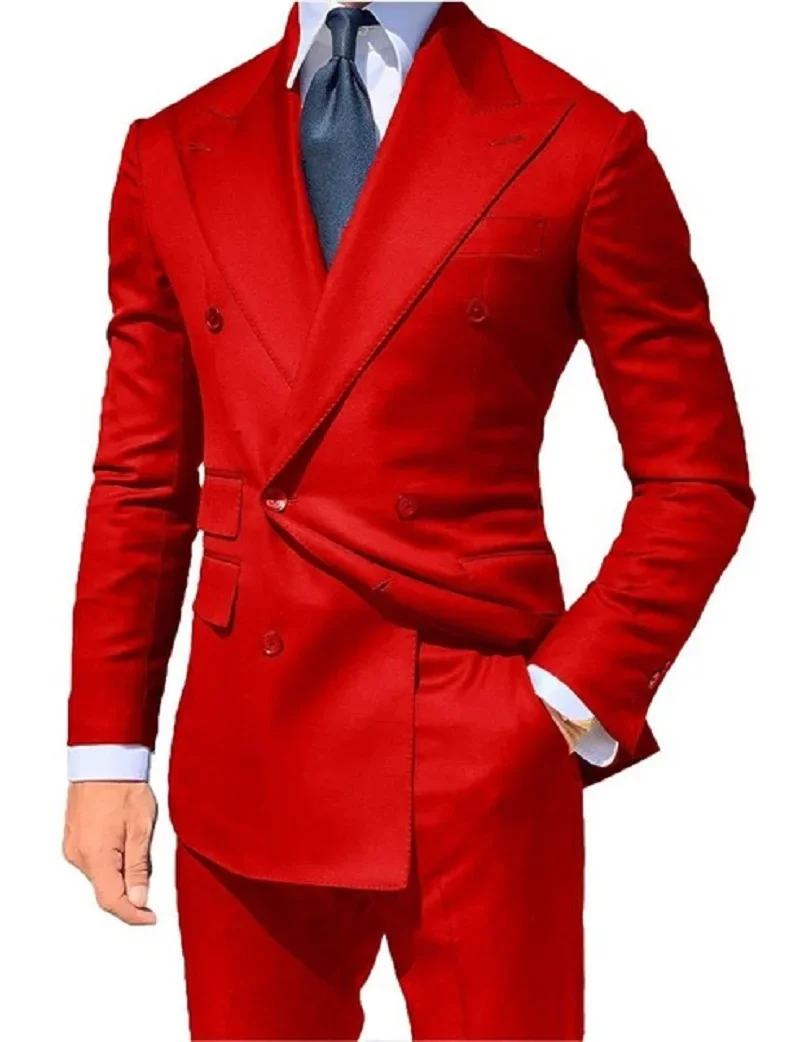 

Classic Style Double Breasted Red Groom Tuxedos Peak Lapel Groomsmen Men Blazers Suit (Jacket+Pants)