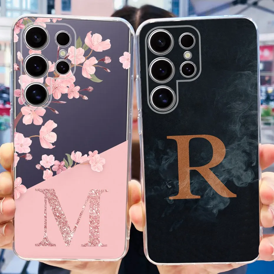 Floral Letter Design Soft Silicone TPU Bumper Case