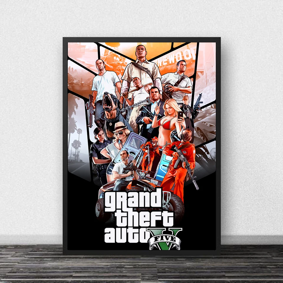 GTA Grand Theft Auto V Game Gift Posters Wall Art Pictures Canvas Paintings Decoration for Living Room Bedroom Home Decor