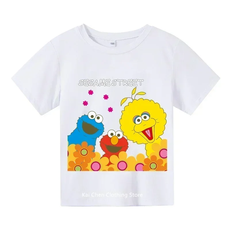 The Sesame Street Elmo Cartoon Print Funny Kids T shirt Summer Short Sleeve Children Clothes Cotton Baby Boys Girls T-Shirts 2
